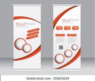Roll up banner stand template. Abstract background for design,  business, education, advertisement.  Orange color. Vector  illustration