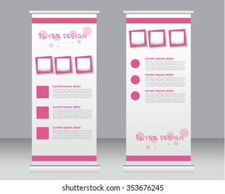 Roll up banner stand template. Abstract background for design,  business, education, advertisement.  Pink color. Vector  illustration