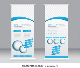 Acumulación de la plantilla de soporte de banners. Antecedentes abstractos de diseño, negocios, educación, publicidad. Color azul. Ilustración del vector