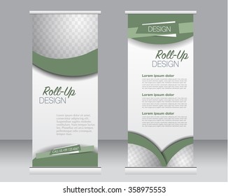 Roll up banner stand template. Abstract background for design,  business, education, advertisement.  Green color. Vector  illustration.