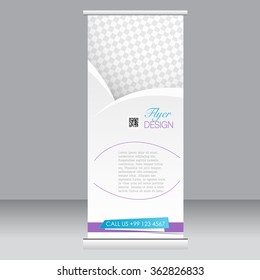 Roll up banner stand template. Abstract background for design,  business, education, advertisement.  Blue and purple color. Vector  illustration.