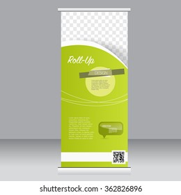 Roll up banner stand template. Abstract background for design,  business, education, advertisement.  Green color. Vector  illustration.
