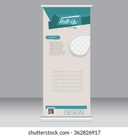 Roll up banner stand template. Abstract background for design,  business, education, advertisement.  Green color. Vector  illustration.