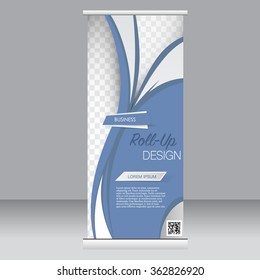 Roll up banner stand template. Abstract background for design,  business, education, advertisement.  Blue color. Vector  illustration.