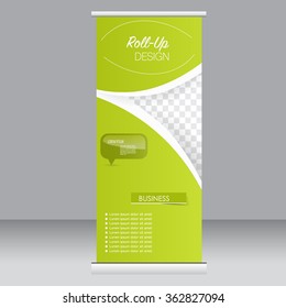 Roll up banner stand template. Abstract background for design,  business, education, advertisement.  Green color. Vector  illustration.