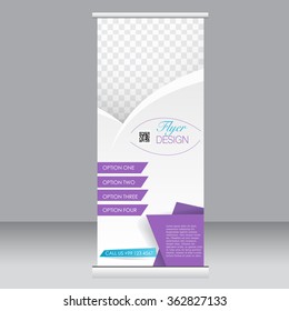 Roll up banner stand template. Abstract background for design,  business, education, advertisement.  Blue and purple color. Vector  illustration.