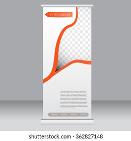 Roll up banner stand template. Abstract background for design,  business, education, advertisement.  Orange color. Vector  illustration.