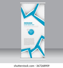 Roll Up Banner Stand Template. Abstract Background For Design,  Business, Education, Advertisement.  Blue Color. Vector  Illustration