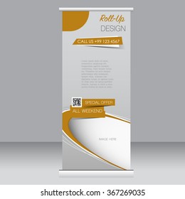 Roll up banner stand template. Abstract background for design,  business, education, advertisement.  Brown color. Vector  illustration