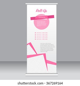 Roll up banner stand template. Abstract background for design,  business, education, advertisement.  Pink color. Vector  illustration
