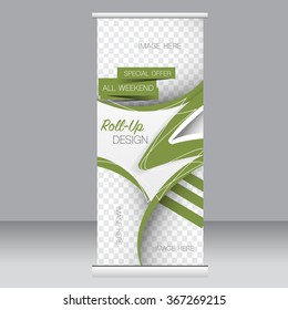 Roll up banner stand template. Abstract background for design,  business, education, advertisement.  Green color. Vector  illustration