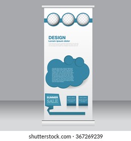 Roll up banner stand template. Abstract background for design,  business, education, advertisement.  Blue color. Vector  illustration