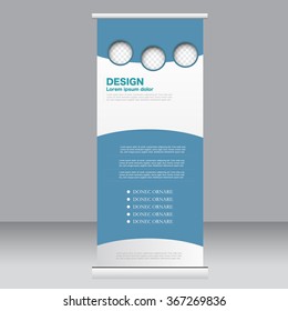 Roll up banner stand template. Abstract background for design,  business, education, advertisement.  Blue and green color. Vector  illustration