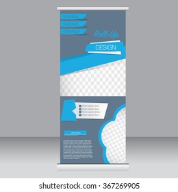 Roll up banner stand template. Abstract background for design,  business, education, advertisement.  Blue color. Vector  illustration