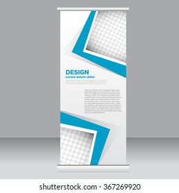 Roll up banner stand template. Abstract background for design,  business, education, advertisement.  Blue color. Vector  illustration