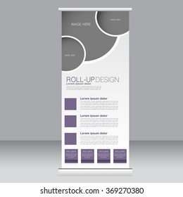 Roll up banner stand template. Abstract background for design,  business, education, advertisement. Purple color. Vector  illustration.