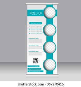 Roll up banner stand template. Abstract background for design,  business, education, advertisement.  Green color. Vector  illustration.