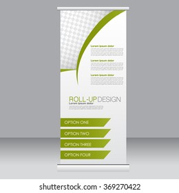 Roll up banner stand template. Abstract background for design,  business, education, advertisement.  Green color. Vector  illustration.