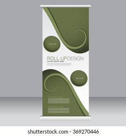 Roll up banner stand template. Abstract background for design,  business, education, advertisement.  Green color. Vector  illustration.