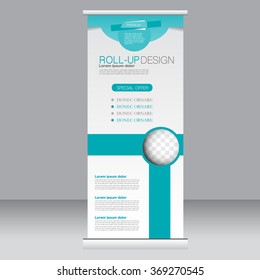 Roll up banner stand template. Abstract background for design,  business, education, advertisement.  Green color. Vector  illustration.