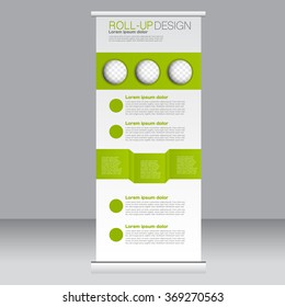Roll up banner stand template. Abstract background for design,  business, education, advertisement.  Green color. Vector  illustration.