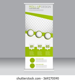 Roll up banner stand template. Abstract background for design,  business, education, advertisement.  Green color. Vector  illustration.