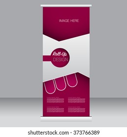 Roll up banner stand template. Abstract background for design,  business, education, advertisement. Red color. Vector  illustration