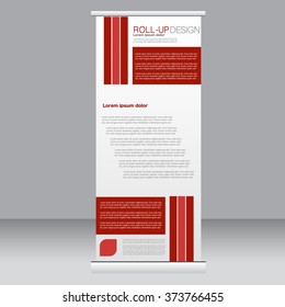 Roll up banner stand template. Abstract background for design,  business, education, advertisement. Red color. Vector  illustration