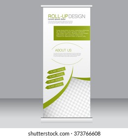 Roll up banner stand template. Abstract background for design,  business, education, advertisement.  Green color. Vector  illustration