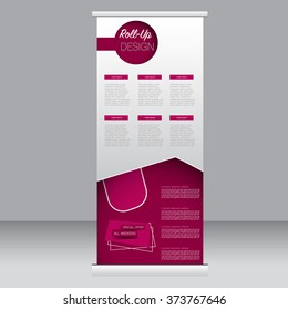 Roll up banner stand template. Abstract background for design,  business, education, advertisement. Red color. Vector  illustration