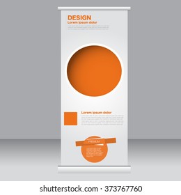 Roll up banner stand template. Abstract background for design,  business, education, advertisement.  Orange color. Vector  illustration