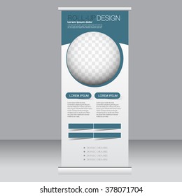 Roll up banner stand template. Abstract background for design,  business, education, advertisement. Blue color. Vector  illustration.