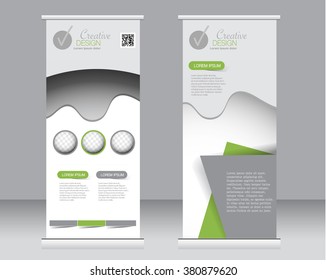 Roll up banner stand template. Abstract background for design,  business, education, advertisement.  Green color. Vector  illustration.