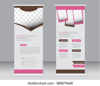 Roll up banner stand template. Abstract background for design,  business, education, advertisement.  BPink and brown color. Vector  illustration.