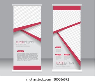 Roll up banner stand template. Abstract background for design,  business, education, advertisement.  Red color. Vector  illustration.