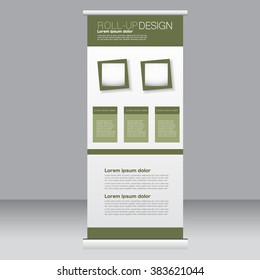 Roll up banner stand template. Abstract background for design,  business, education, advertisement.  Green color. Vector  illustration.