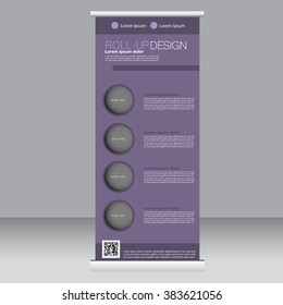 Roll up banner stand template. Abstract background for design,  business, education, advertisement. Purple color. Vector  illustration.