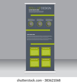 Roll up banner stand template. Abstract background for design,  business, education, advertisement. Green and grey color. Vector  illustration.