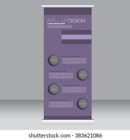 Roll up banner stand template. Abstract background for design,  business, education, advertisement. Purple color. Vector  illustration.