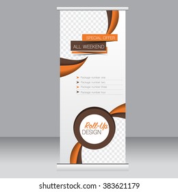 Roll up banner stand template. Abstract background for design,  business, education, advertisement. Brown and orange color. Vector  illustration.