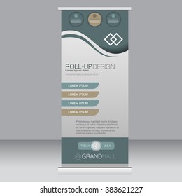 Roll up banner stand template. Abstract background for design,  business, education, advertisement.  Green color. Vector  illustration.