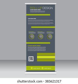 Roll up banner stand template. Abstract background for design,  business, education, advertisement. Green and grey color. Vector  illustration.