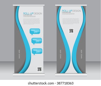 Roll up banner stand template. Abstract background for design,  business, education, advertisement.  Blue color. Vector  illustration.