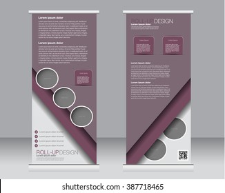 Roll up banner stand template. Abstract background for design,  business, education, advertisement.  Purple color. Vector  illustration.