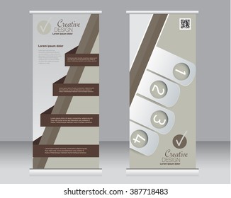 Roll up banner stand template. Abstract background for design,  business, education, advertisement.  Brown color. Vector  illustration.
