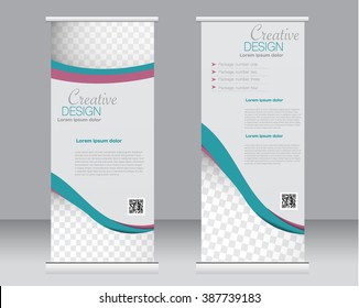 Roll up banner stand template. Abstract background for design,  business, education, advertisement.  Red and green color. Vector  illustration.