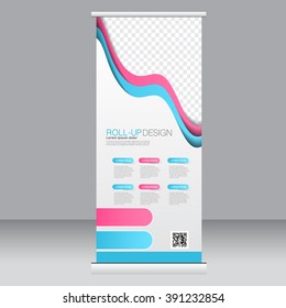 Roll up banner stand template. Abstract background for design,  business, education, advertisement. Pink and blue color. Vector  illustration.