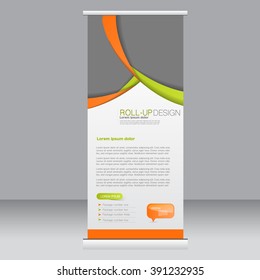 Roll up banner stand template. Abstract background for design,  business, education, advertisement. Orange and green color. Vector  illustration.