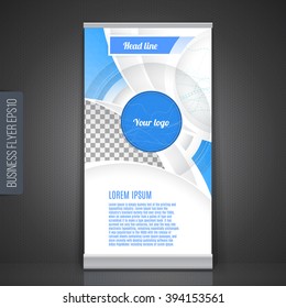 Roll up banner stand template. Abstract background for design,  business, education, advertisement. Orange color. Vector  illustration.