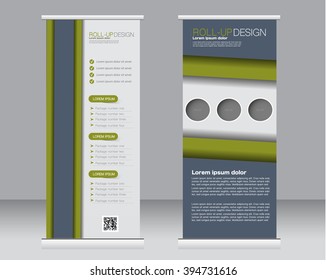 Roll up banner stand template. Abstract background for design,  business, education, advertisement.  Green color. Vector  illustration